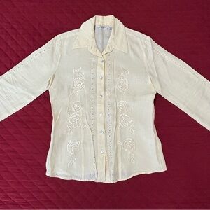 Yellow Floral Embroidered Button-Down Shirt